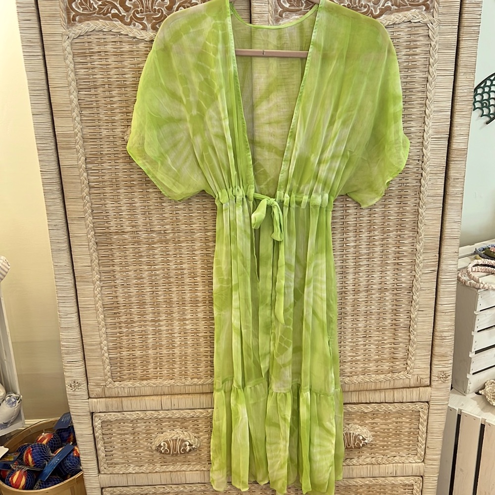 Lime green beach/pool swimsuit cover~up~small~high waisted sheered belt~so cute
